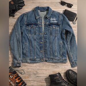 Harley-Davidson Women’s Denim Jacket XL Embroidered Logo Motorcycle Biker NWOT